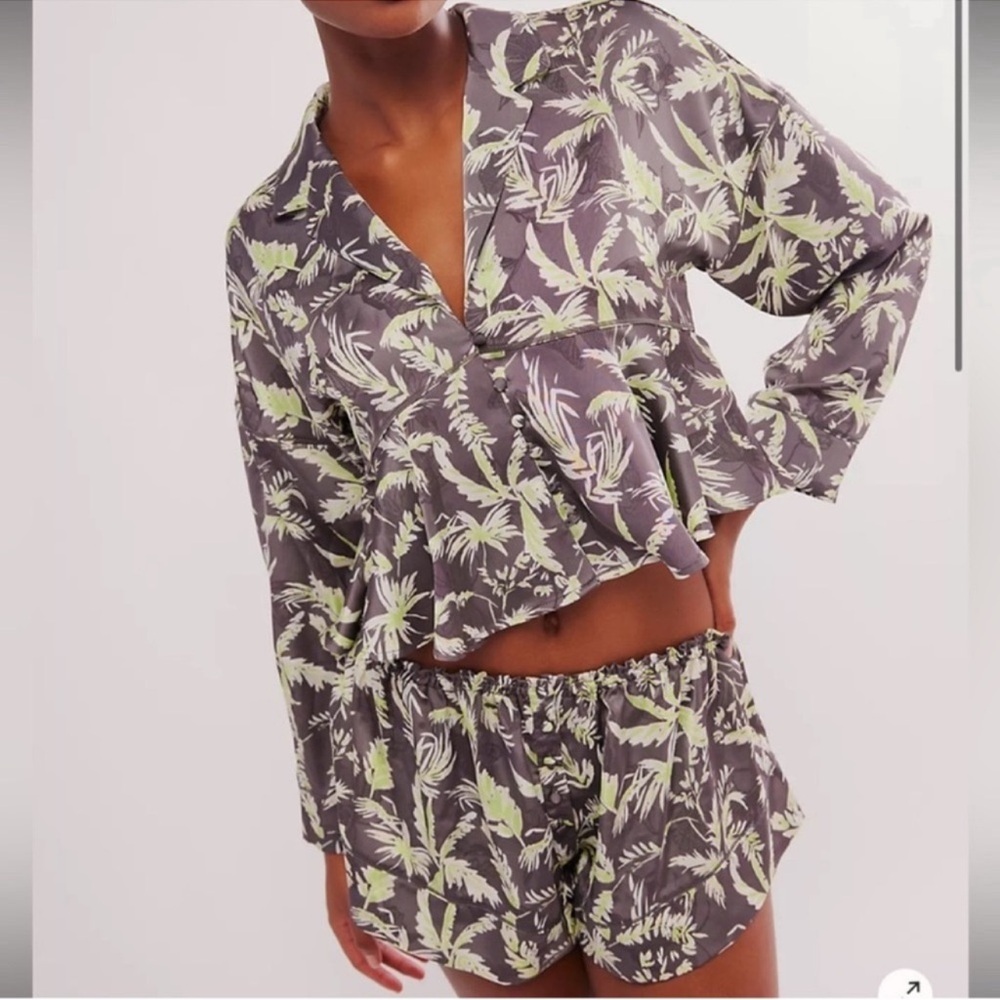 Free People Intimately Beauty Sleep PJ Set Dark Combo